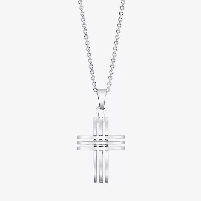 J.P. Army Men's Jewelry Stainless Steel 24 Inch Cable Cross Pendant Necklace