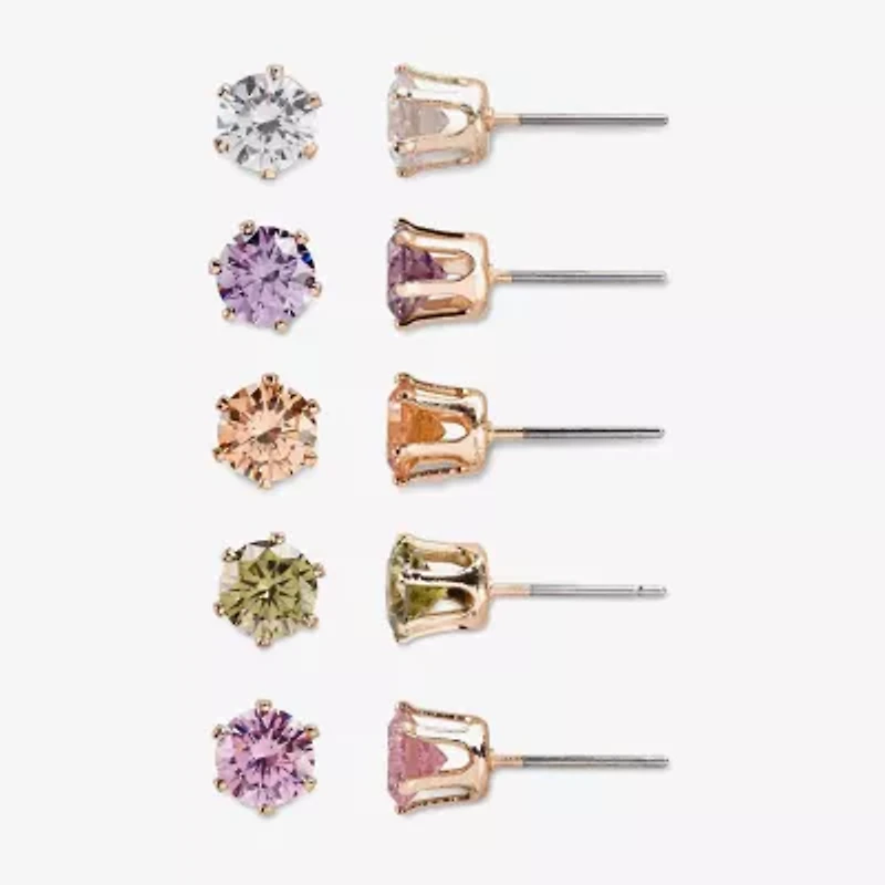 Mixit Hypoallergenic Womens Multi Color Cubic Zirconia Round Hypoallergenic 5 Pair Earring Set