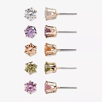 Mixit Hypoallergenic Womens Multi Color Cubic Zirconia Round Hypoallergenic 5 Pair Earring Set
