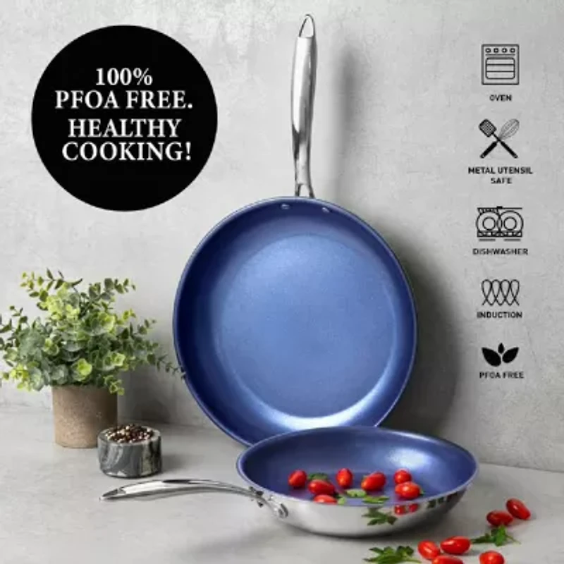 Granitestone Stainless Steel Blue 2-pc Nonstick Frying Pan Set
