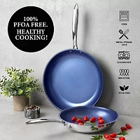 Granitestone Stainless Steel Blue 2-pc Nonstick Frying Pan Set