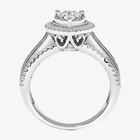 Womens 1 CT. T.W. Natural White Diamond 10K Gold Pear Side Stone Halo Engagement Ring