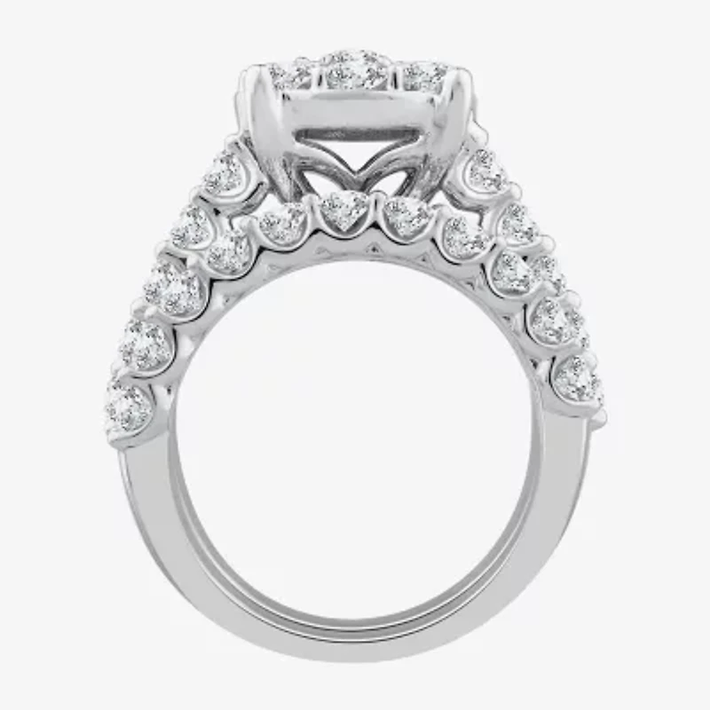Round 4 CT.T.W. Natural Diamond Side Stone Bridal Set in 10K or 14K White Gold