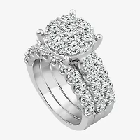 Round 4 CT.T.W. Natural Diamond Side Stone Bridal Set in 10K or 14K White Gold