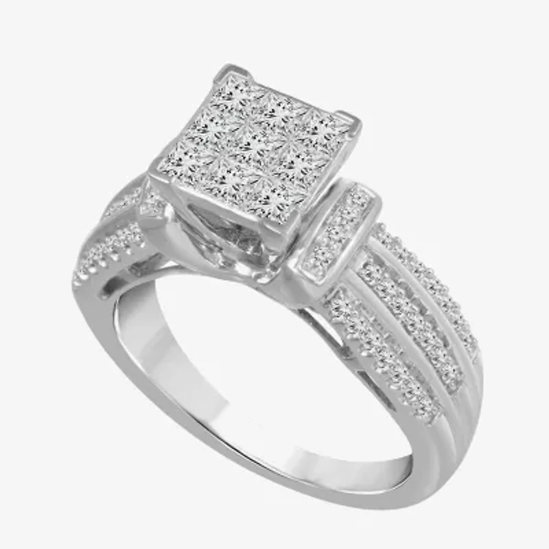 1 CT.T.W. Natural Diamond Side Stone Engagement Ring 10K or 14K Gold