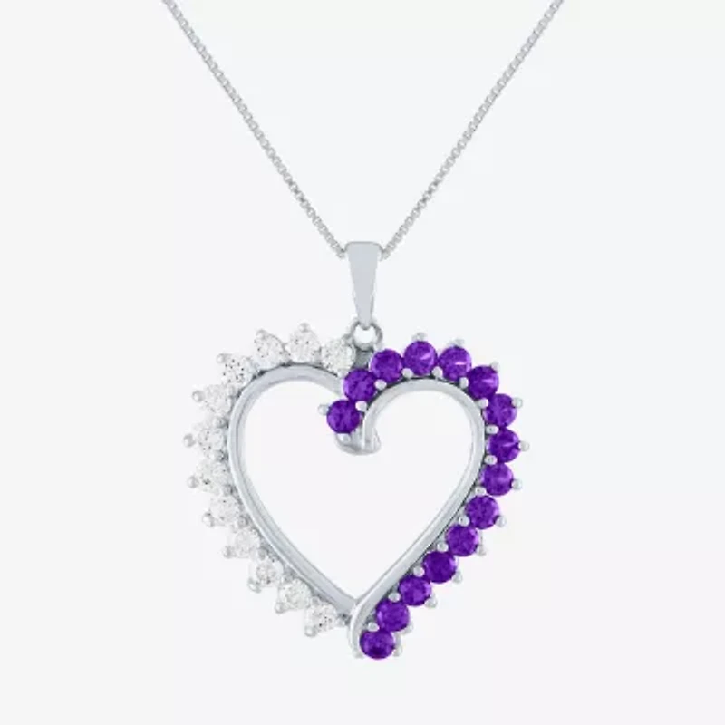 Womens Genuine Purple Amethyst Sterling Silver Heart 18 Inch Pendant Necklace