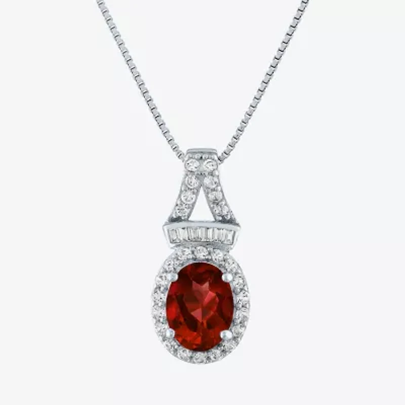 Womens Genuine Red Garnet Sterling Silver Oval 18 Inch Pendant Necklace
