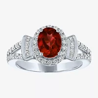 Womens Genuine Red Garnet Sterling Silver Oval Cocktail Ring