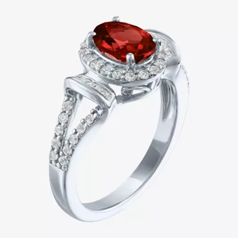 Womens Genuine Red Garnet Sterling Silver Oval Cocktail Ring