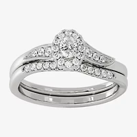 Womens 1/3 CT. T.W. Natural White Diamond 10K Gold Oval Side Stone Halo Bridal Set