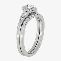 Womens 1/3 CT. T.W. Natural White Diamond 10K Gold Oval Side Stone Halo Bridal Set