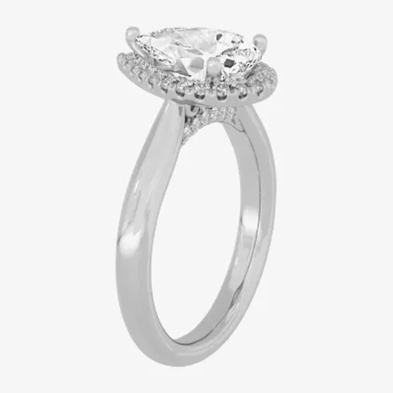 (H-I / Si1-Si2) Womens 2 1/4 CT. T.W. Lab Grown White Diamond 10K Gold Pear Halo Engagement Ring
