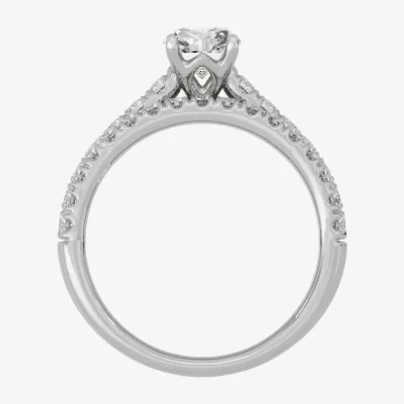 (H-I / Si1-Si2) Womens 1 1/2 CT. T.W. Lab Grown White Diamond 10K Gold Round Side Stone Halo Bridal Set