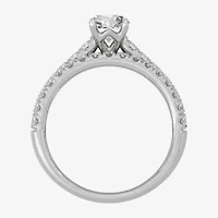 (H-I / Si1-Si2) Womens 1 1/2 CT. T.W. Lab Grown White Diamond 10K Gold Round Side Stone Halo Bridal Set