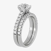 (H-I / Si1-Si2) Womens 1 1/2 CT. T.W. Lab Grown White Diamond 10K Gold Round Side Stone Halo Bridal Set
