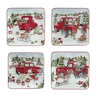 Certified International Red Truck Christmas 4-pc. Dessert Plate