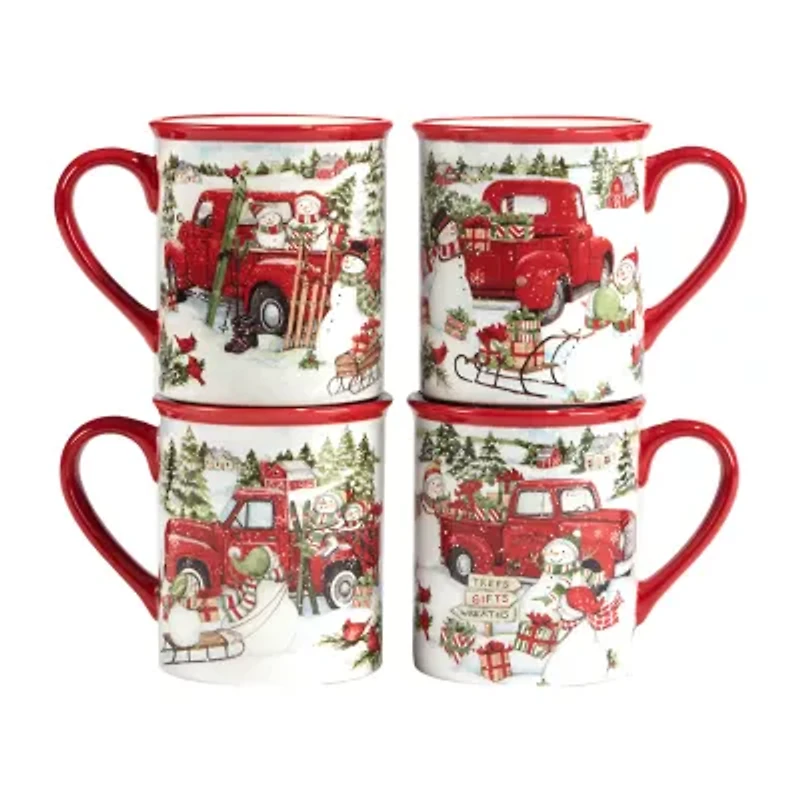 Certified International Red Truck Christmas 4-pc. Coffee Mug