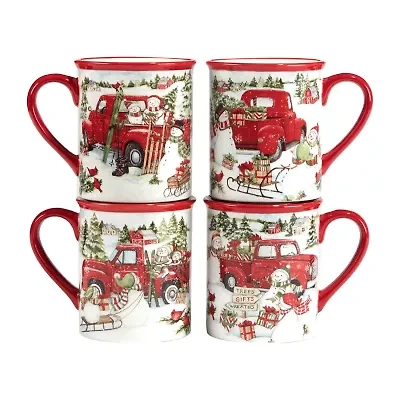 Certified International Red Truck Christmas 4-pc. Coffee Mug