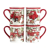 Certified International Red Truck Christmas 4-pc. Coffee Mug