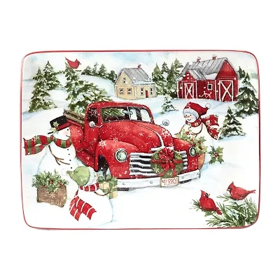 Certified International Red Truck Christmas Serving Platter