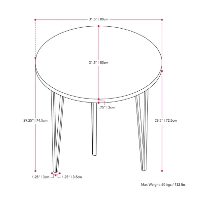 Corliving Lennox Round Wood-Top Dining Table