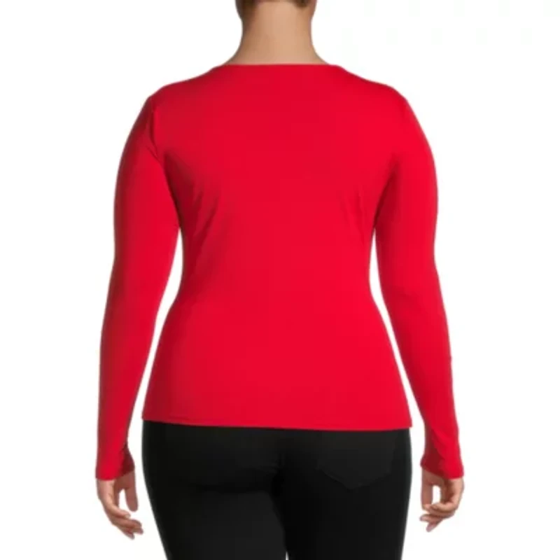 Worthington Womens Scoop Neck Long Sleeve Plus T-Shirt