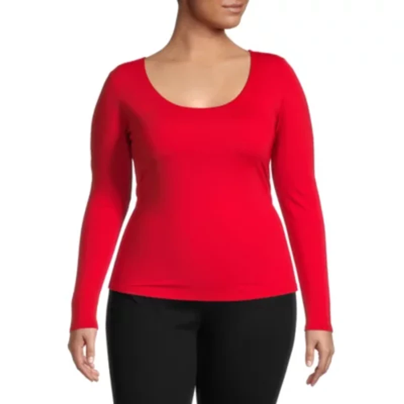 Worthington Womens Scoop Neck Long Sleeve Plus T-Shirt