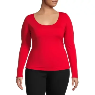 Worthington Womens Scoop Neck Long Sleeve Plus T-Shirt