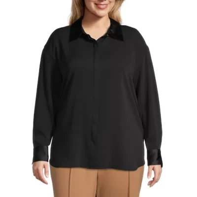 Worthington Womens Long Sleeve Cuffed Regular Fit Plus Button-Down Shirt