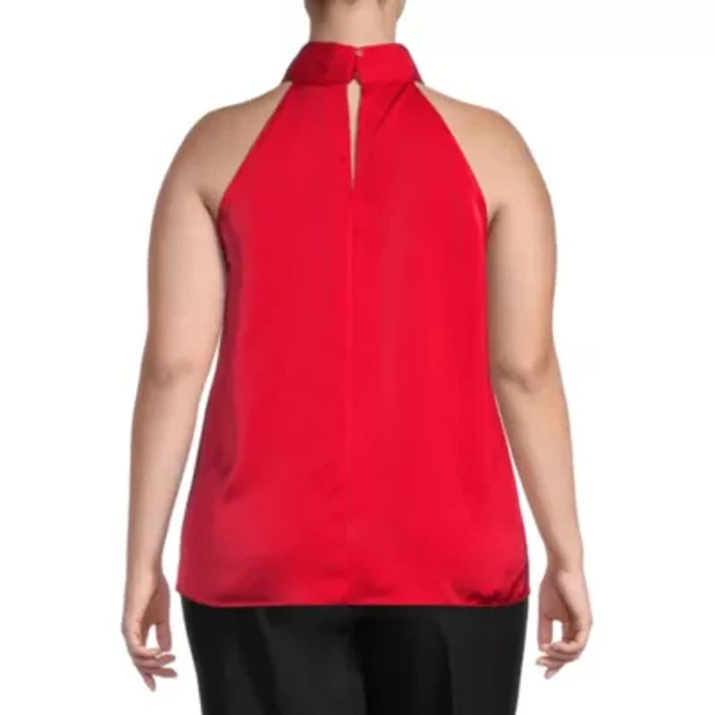 Worthington Womens Halter Neck Sleeveless Satin Plus Blouse