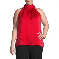 Worthington Womens Halter Neck Sleeveless Satin Plus Blouse