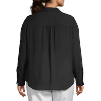 Liz Claiborne Womens Long Sleeve Vent Regular Fit Plus Button-Down Shirt