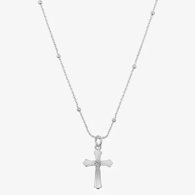 Gratitude & Grace Womens Cubic Zirconia Pure Silver Over Brass Cross 16 Inch Pendant Necklace