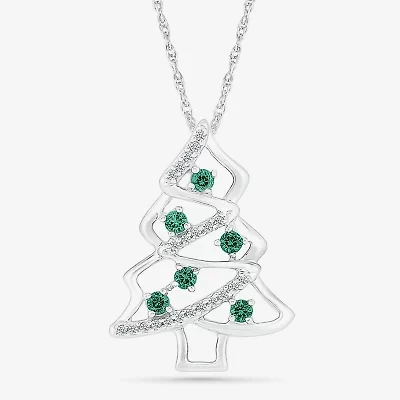 Christmas Tree Womens 1/10 CT. T.W. Lab Created Green Emerald Sterling Silver 18 Inch Pendant Necklace