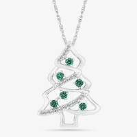 Christmas Tree Womens 1/10 CT. T.W. Lab Created Green Emerald Sterling Silver 18 Inch Pendant Necklace