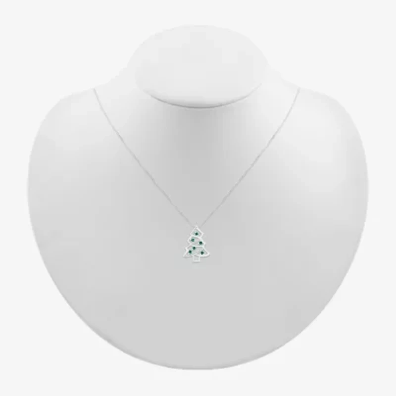 Christmas Tree Womens 1/10 CT. T.W. Lab Created Green Emerald Sterling Silver 18 Inch Pendant Necklace