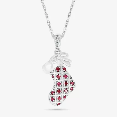Stocking Womens Lab Created Red Ruby Sterling Silver 18 Inch Pendant Necklace