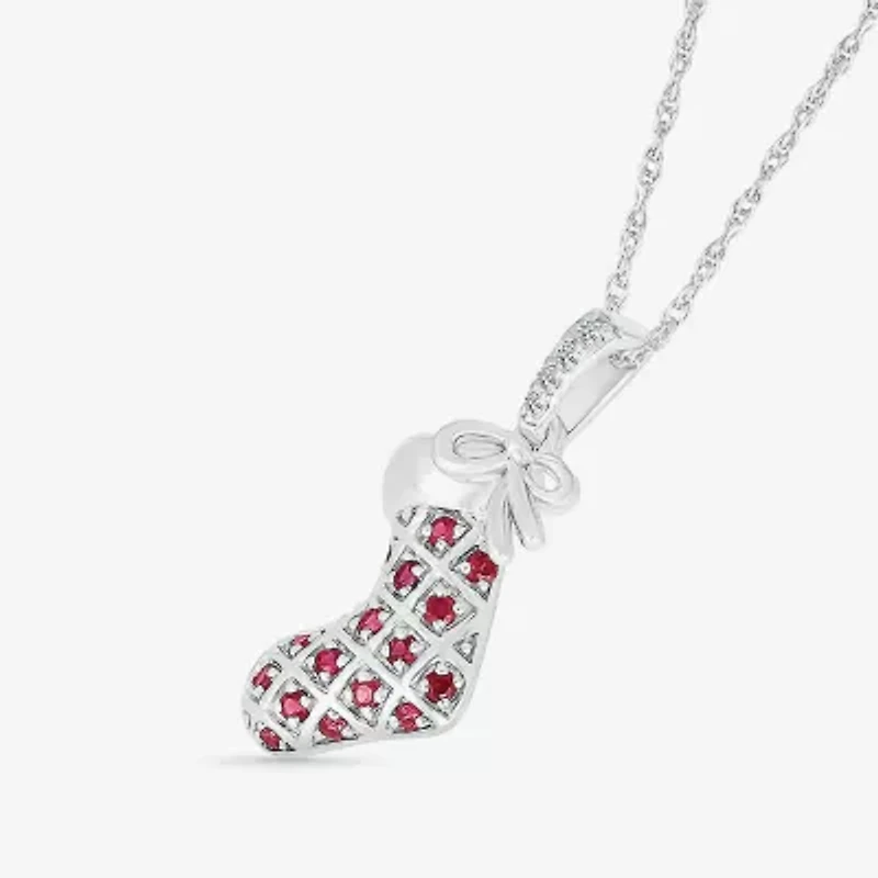 Stocking Womens Lab Created Red Ruby Sterling Silver 18 Inch Pendant Necklace