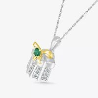 Christmas Present Womens Lab Created Green Emerald 10K Two Tone Gold Over Silver 18 Inch Pendant Necklace