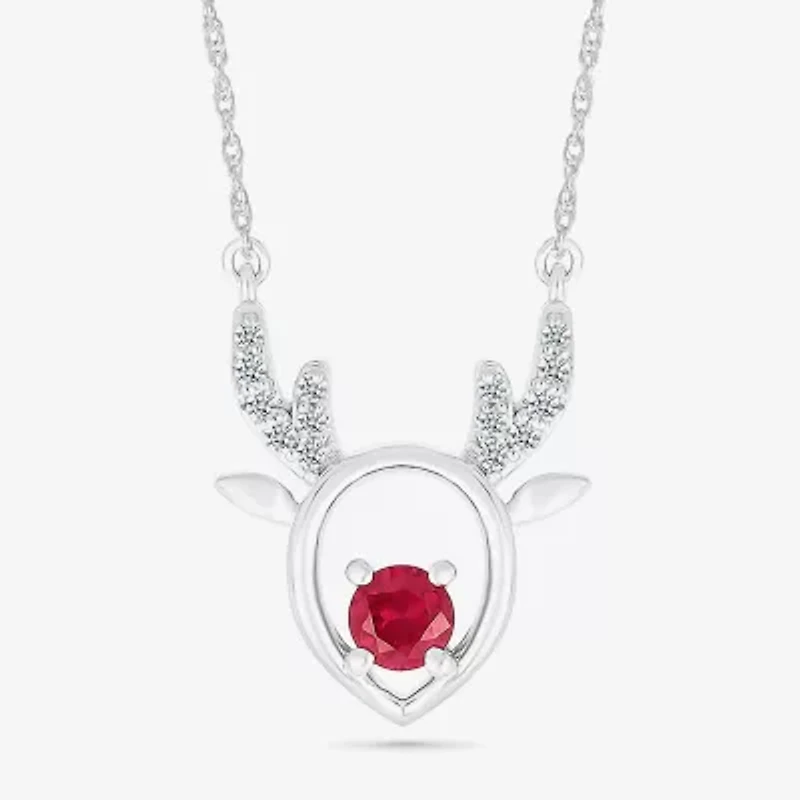 Reindeer Womens Lab Created Red Ruby Sterling Silver 18 Inch Pendant Necklace