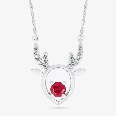 Reindeer Womens Lab Created Red Ruby Sterling Silver 18 Inch Pendant Necklace