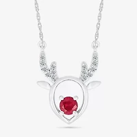 Reindeer Womens Lab Created Red Ruby Sterling Silver 18 Inch Pendant Necklace