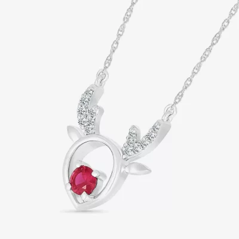 Reindeer Womens Lab Created Red Ruby Sterling Silver 18 Inch Pendant Necklace