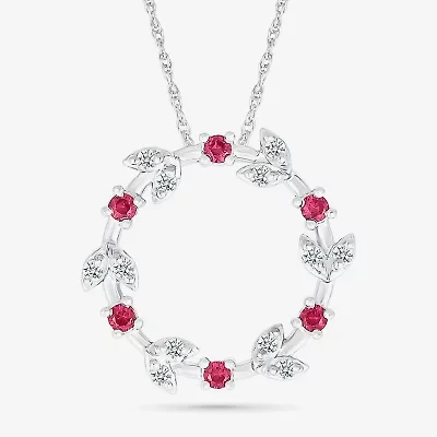 Christmas Wreath Womens Lab Created Red Ruby Sterling Silver Circle 18 Inch Pendant Necklace