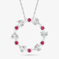 Christmas Wreath Womens Lab Created Red Ruby Sterling Silver Circle 18 Inch Pendant Necklace
