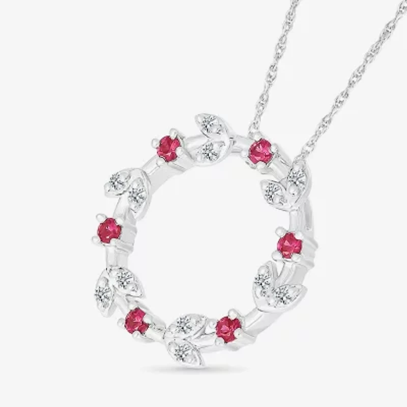 Christmas Wreath Womens Lab Created Red Ruby Sterling Silver Circle 18 Inch Pendant Necklace