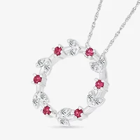 Christmas Wreath Womens Lab Created Red Ruby Sterling Silver Circle 18 Inch Pendant Necklace