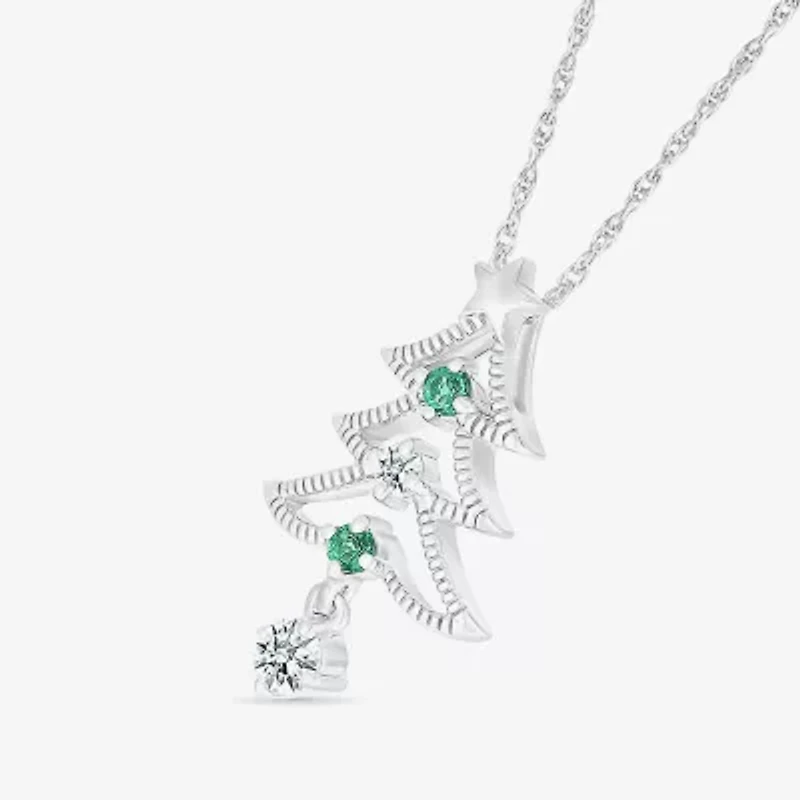Christmas Tree Womens Lab Created Green Emerald Sterling Silver 18 Inch Pendant Necklace