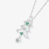 Christmas Tree Womens Lab Created Green Emerald Sterling Silver 18 Inch Pendant Necklace