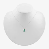Christmas Tree Womens Lab Created Green Emerald Sterling Silver 18 Inch Pendant Necklace